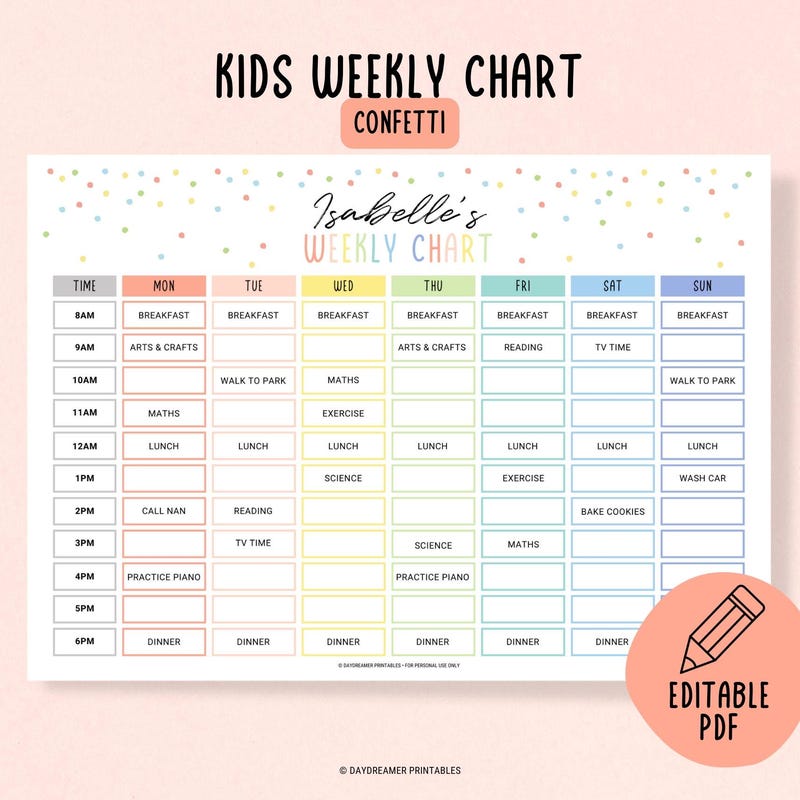 Weekly Schedule Chart for Kids - Etsy