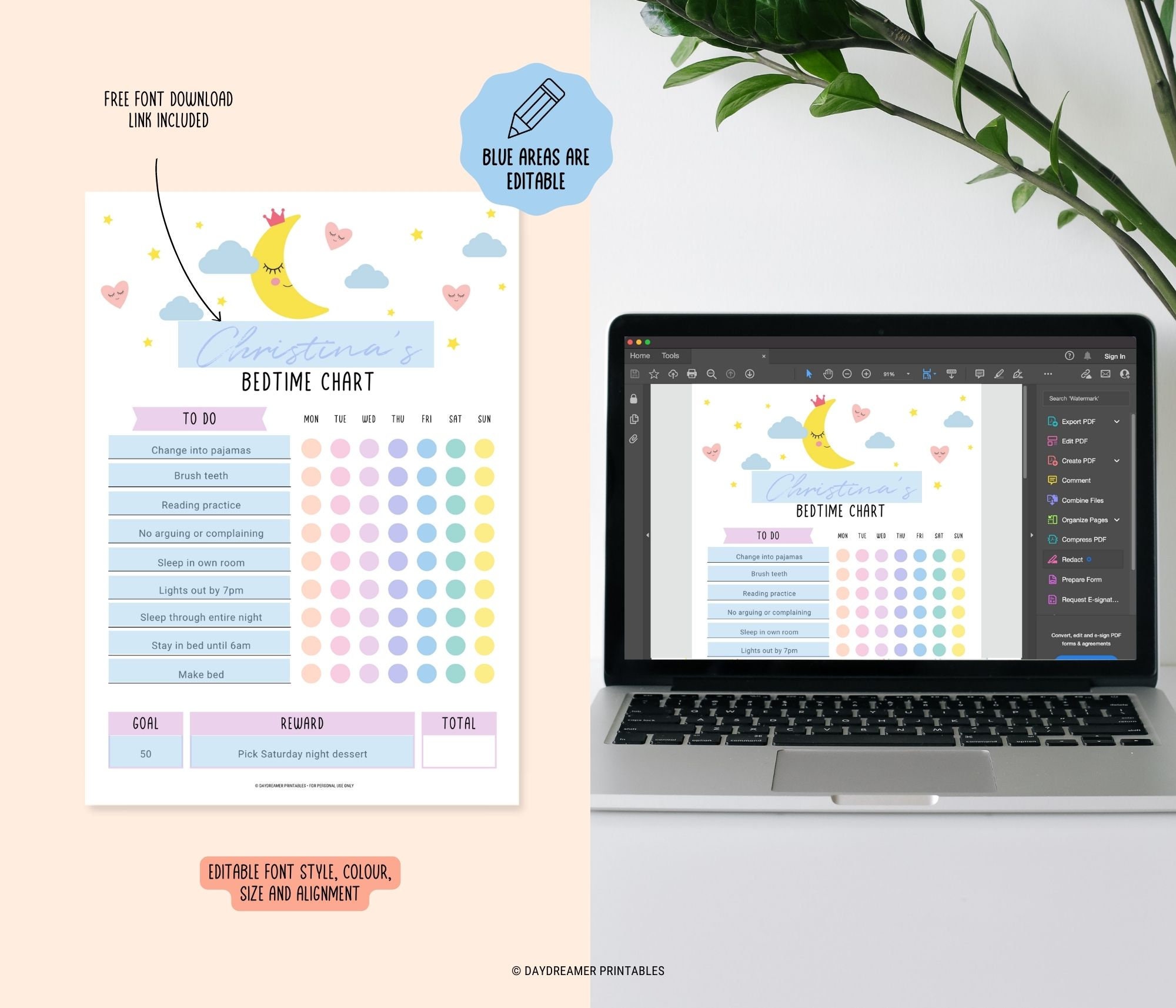 Kids Stay in Bed All Night Reward Chart, Toddler Sleeping Tracker ...