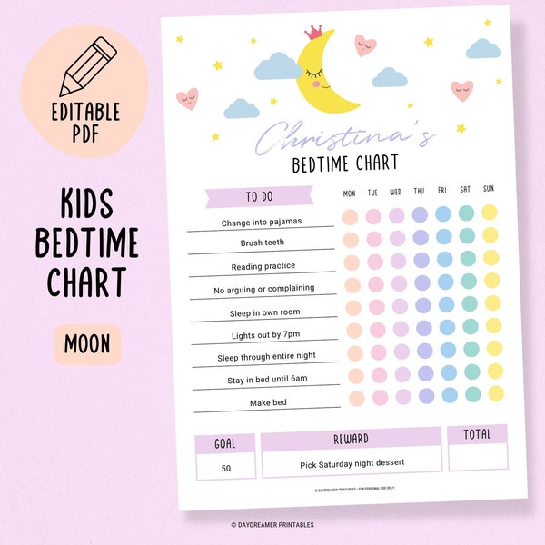 Printable Night Time Chart - Etsy
