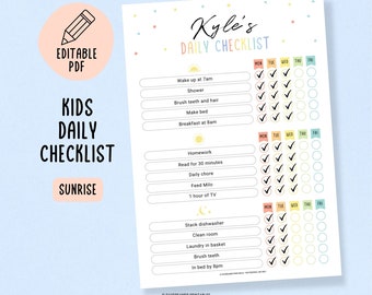 Editable Daily Routine Checklist for Kids, Printable Kids Routine Schedule Chart, Morning Routine for Kids, Evening Checklist for Kids