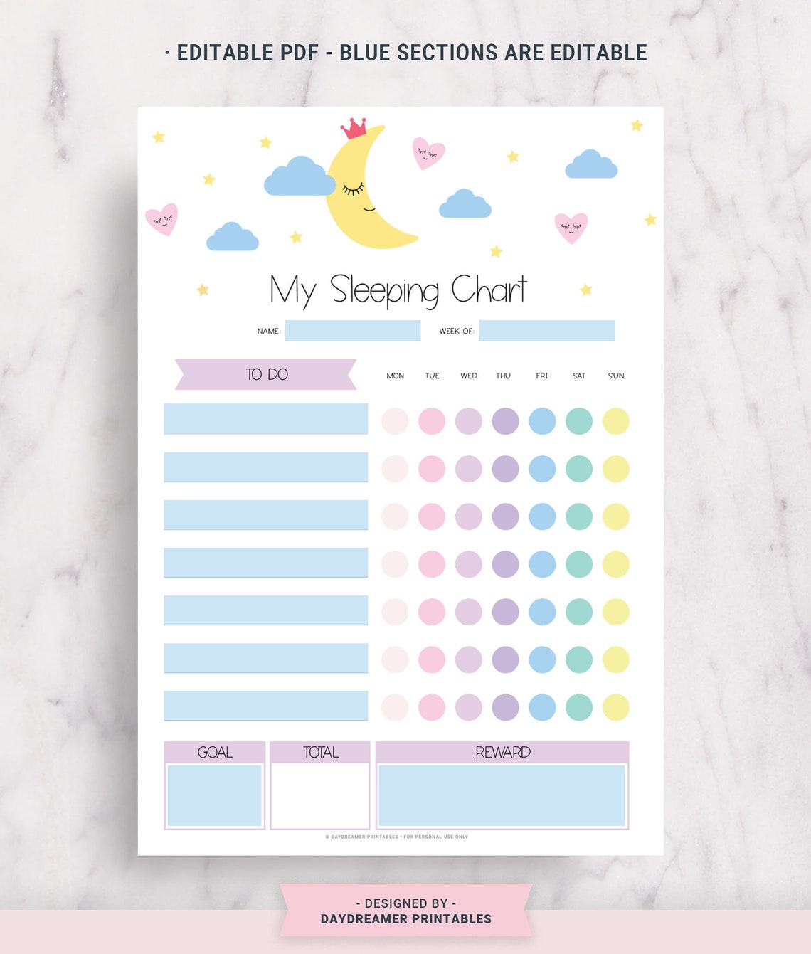 Kids Stay in Bed All Night Reward Chart Toddler Sleeping | Etsy