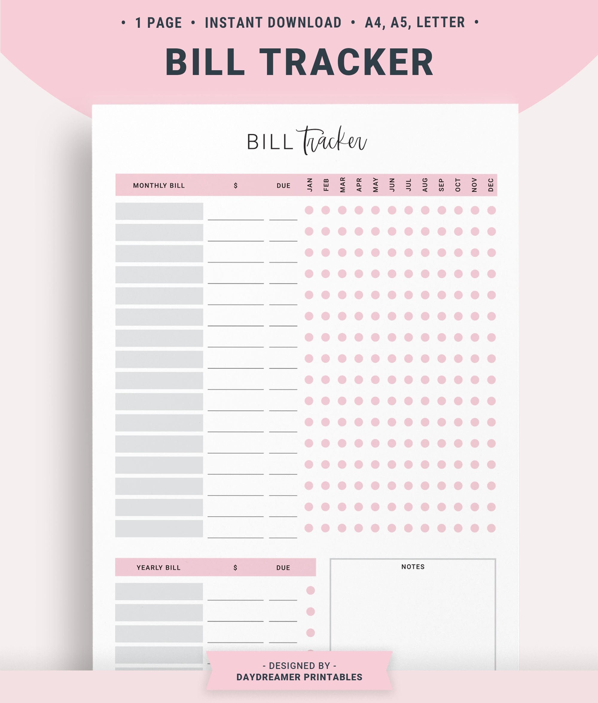 Bill Tracker, Payment Tracker, Monthly Bills, Budget Printable, Bills