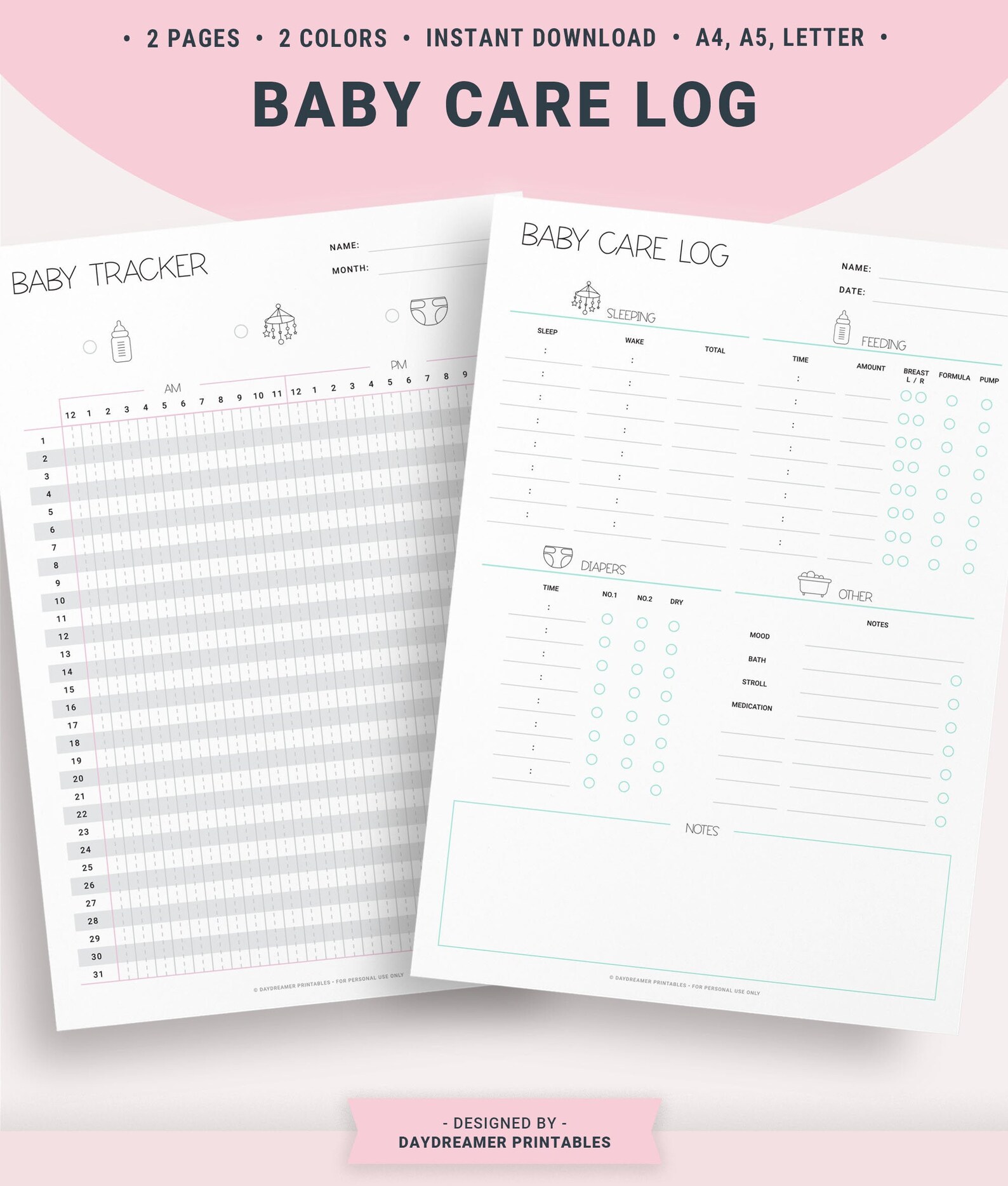 Printable Baby Care Log Baby Tracker Newborn Tracker Nanny | Etsy Australia