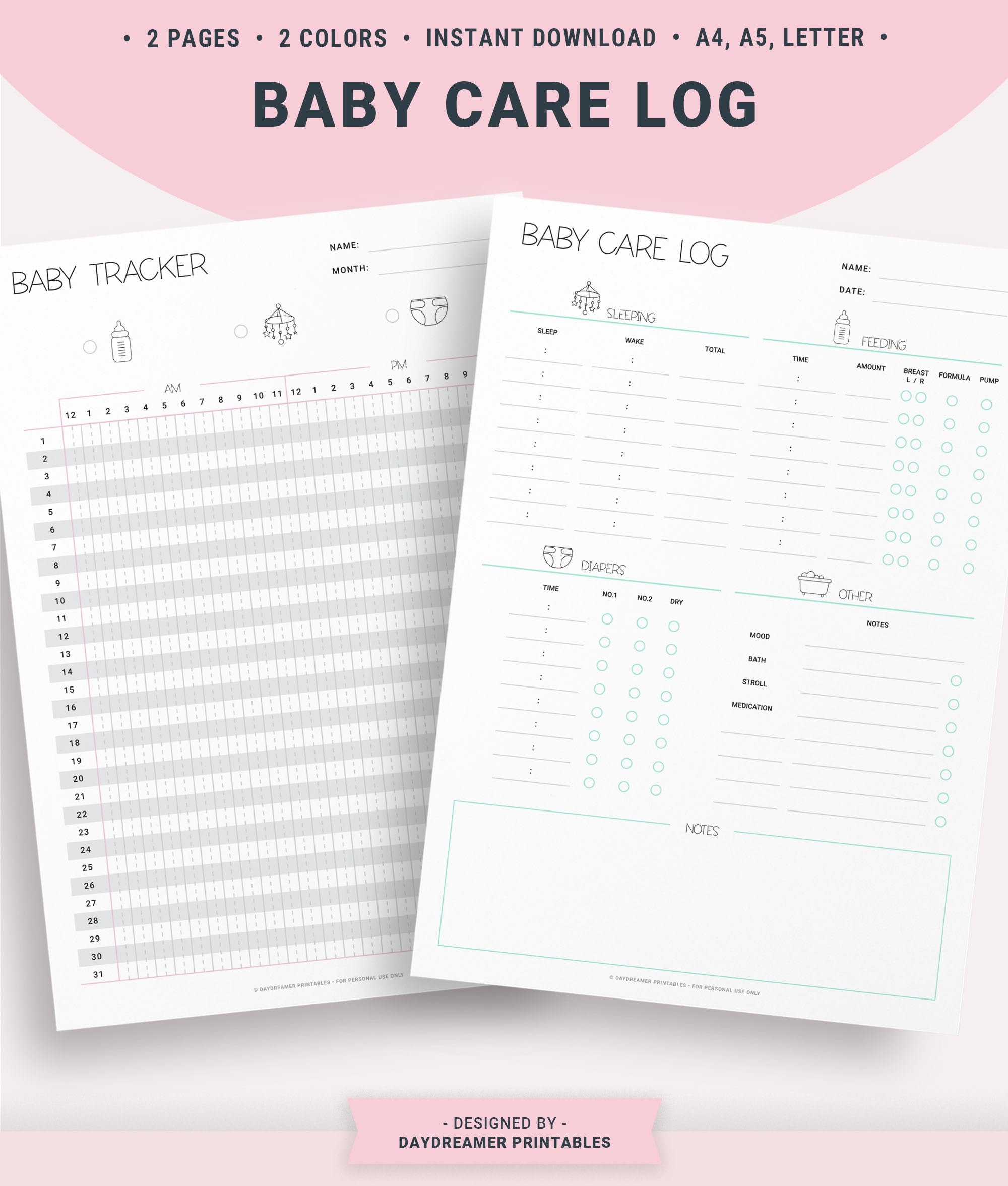 Printable Baby Care Log Baby Tracker Newborn Tracker Nanny | Etsy Australia
