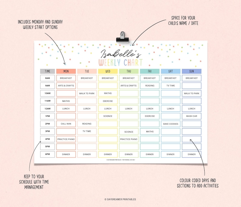 Editable Kids Weekly Planner Schedule Chart