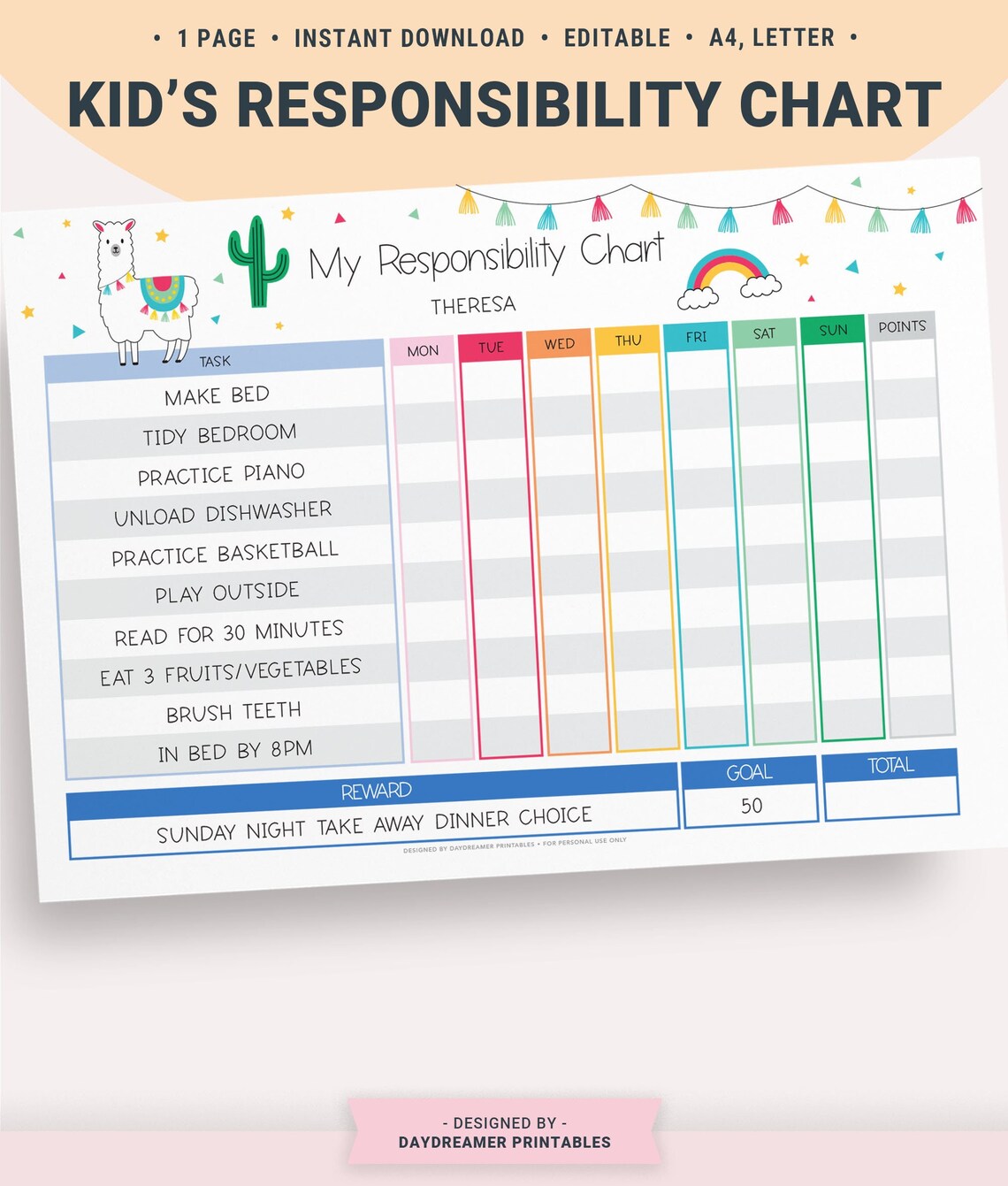 Kids Responsibility Chart Printable Responsibility Chart for Etsy