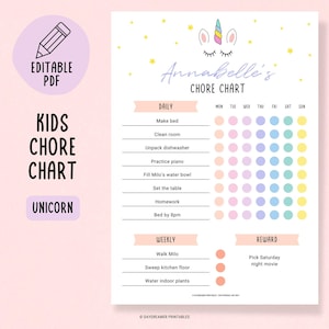 Chore Chart for Kids Printable, Kids Reward Chart, Kids Daily Responsibilities, Kids Weekly Chores, Kids Routine Checklist | Editable PDF