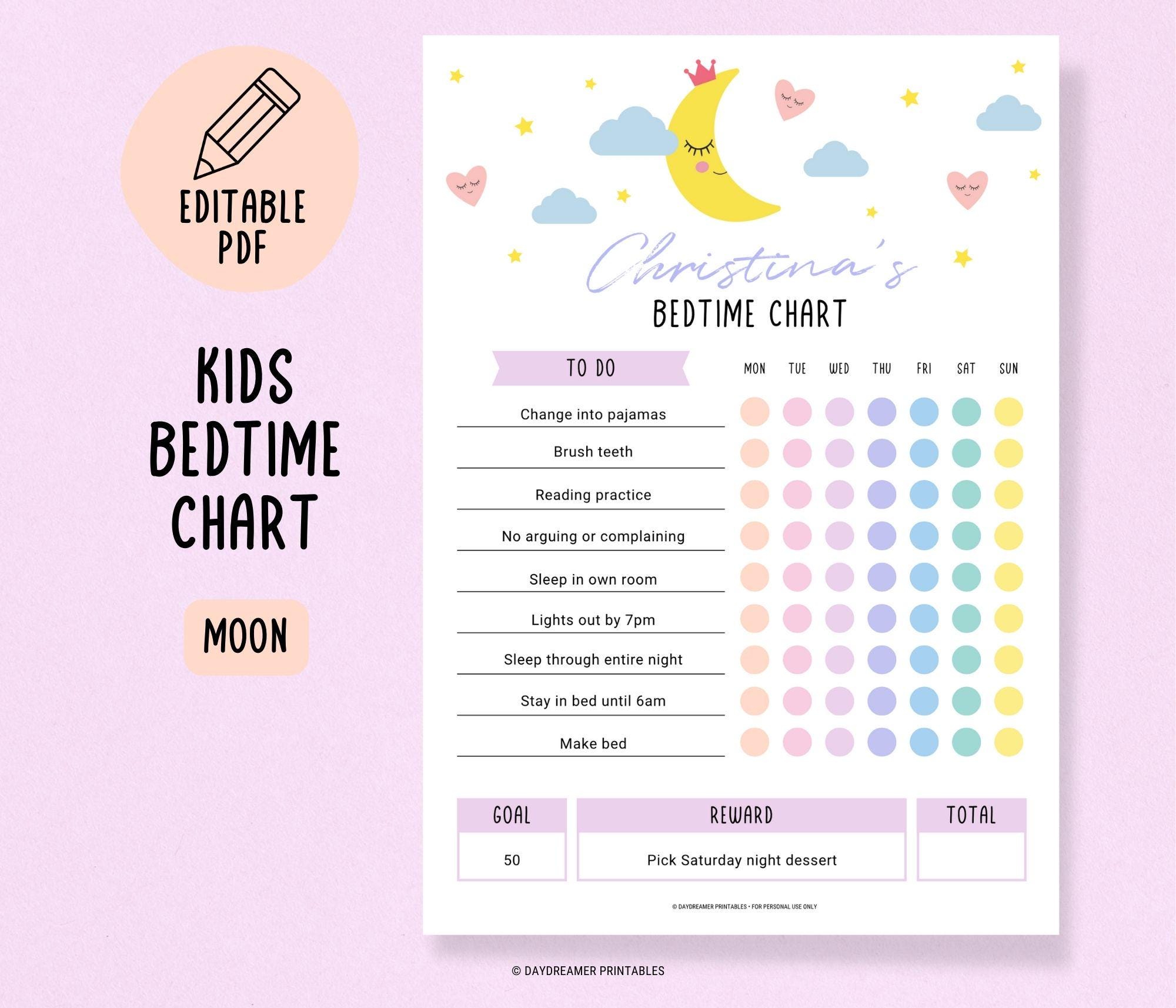 Kids Stay in Bed All Night Reward Chart, Toddler Sleeping Tracker ...