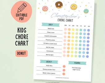 Printable Kids Chore Chart with Reward System, Editable Chore Chart for Kids and Toddlers, Kids Routine Chart with Checklist and Rewards