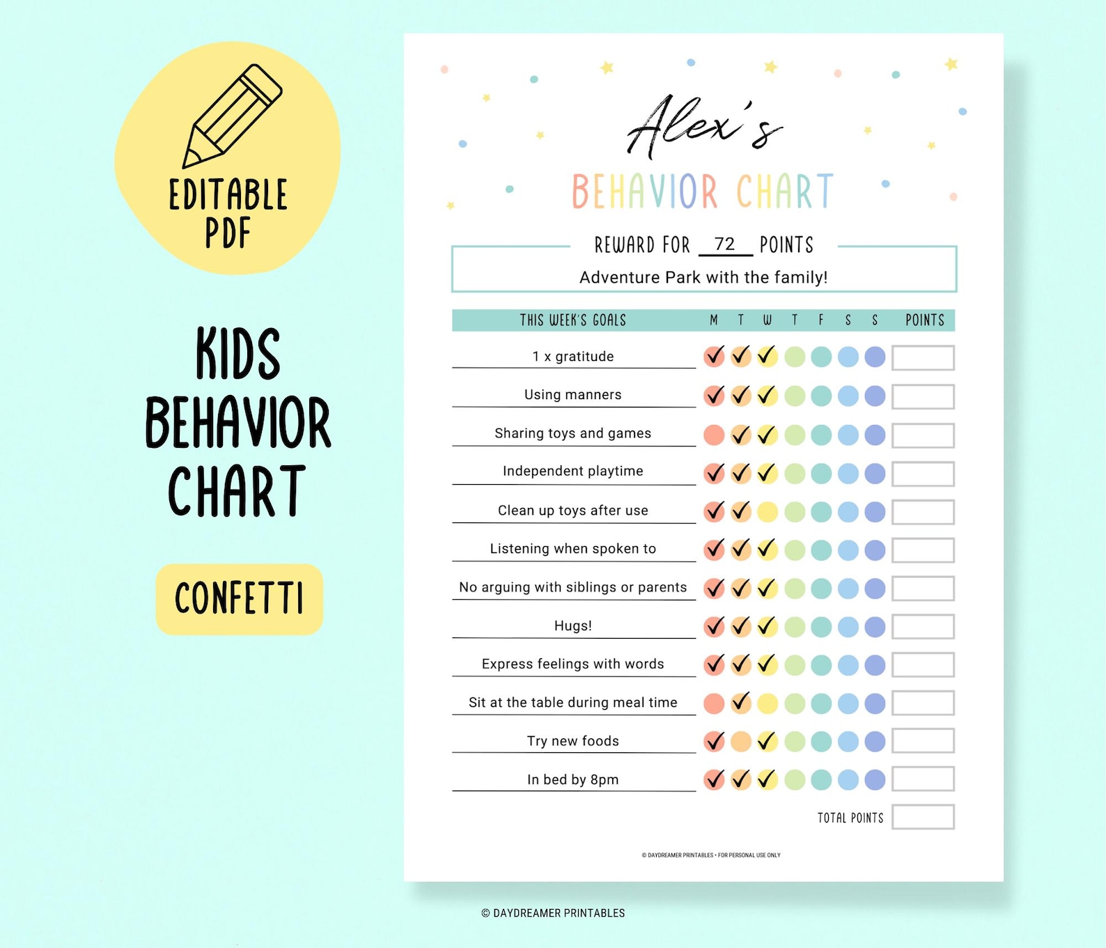 Behavior Chart for Kids, Printable Reward Chart for Good Behaviour ...