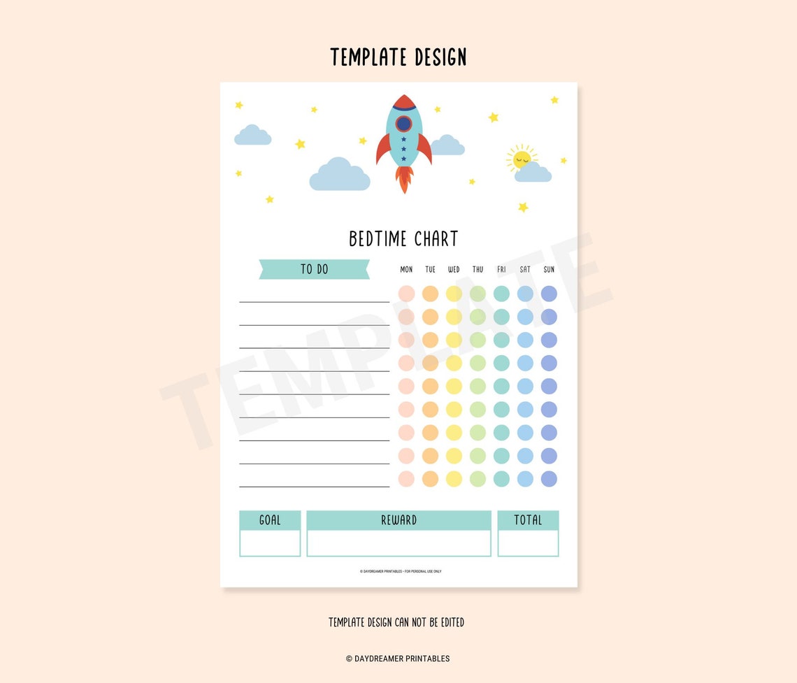 Kids Bedtime Routine Chart Editable, Stay in Bed Reward Chart Printable, Toddler Bedtime Routine ...