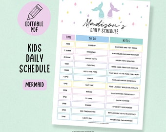 Editable Kids Daily Schedule Planner for Daily Tasks and Activities, Printable PDF, Instant Download