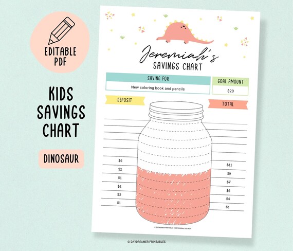 Kids Savings Tracker Savings Jar Printable Kids Savings Goal