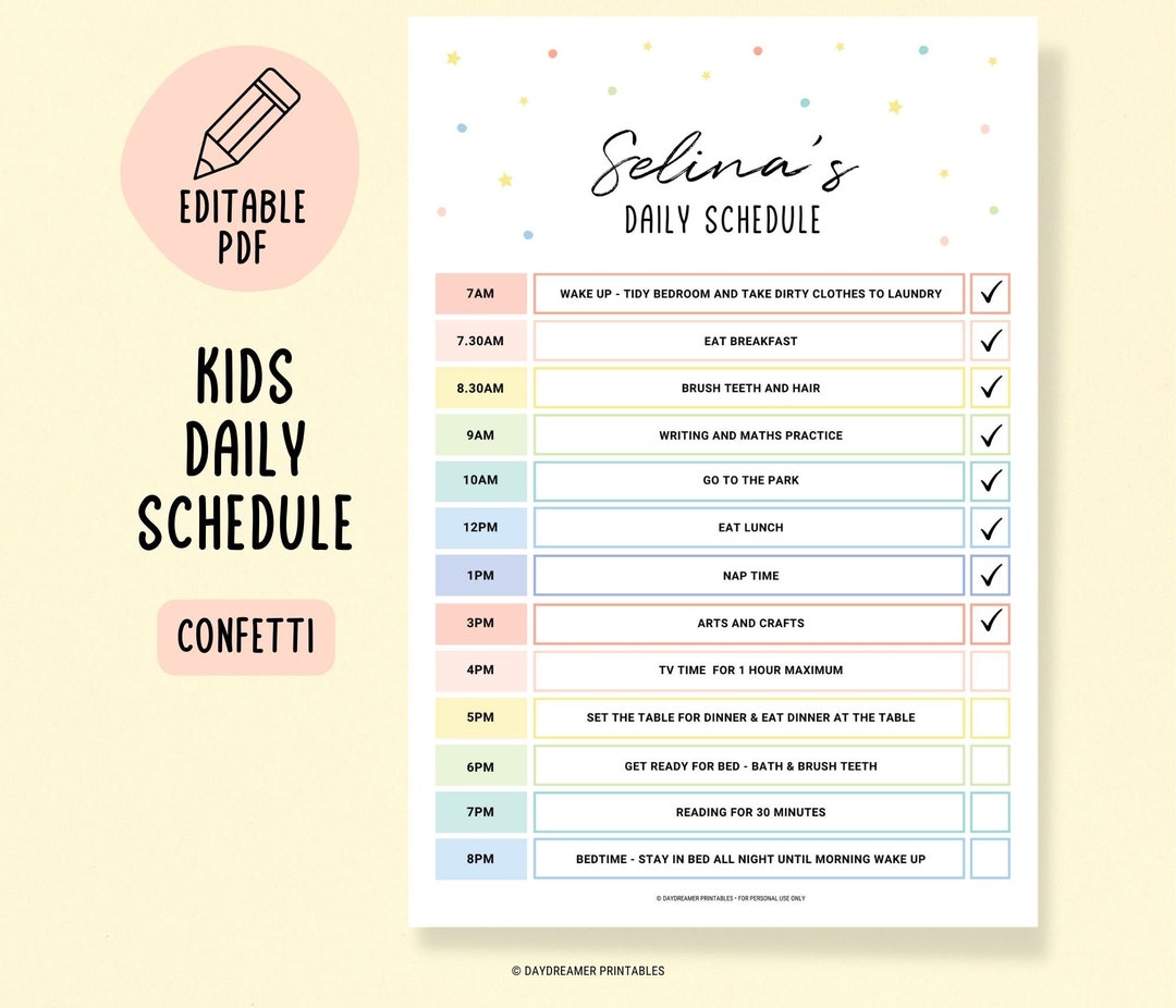 Kids Daily Routine Checklist Printable Kids Daily Chores List Morning ...