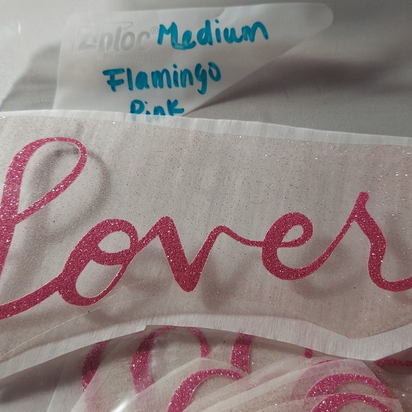 Flamingo Pink Glitter "Lover" Iron On Transfer T-Shirt Jacket Flamingo Pink Glitter Medium Size #TAYLORSWIFTFAN