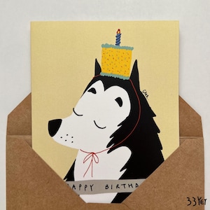 Husky Joyeux anniversaire 08 Cher mon ami Chien mignon Carte illustrée vierge