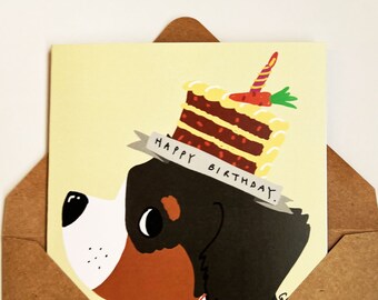 Montagne bernoise Joyeux anniversaire avec gâteau aux carottes 020 Dearest My Friend Cute Dog Carte illustrée vierge