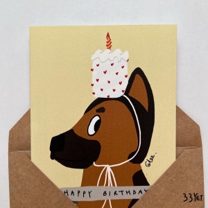 Berger allemand Joyeux anniversaire 010 Cher mon ami Chien mignon Carte illustrée vierge