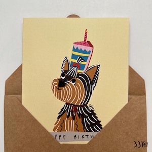 Yorkshire Terrier Joyeux anniversaire 09 Cher mon ami Chien mignon Carte illustrée vierge
