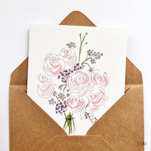 Rose Flower Thank You Happy Birthday Card Romantic Bouquet Card