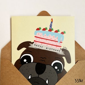 Carte illustrée Bulldog joyeux anniversaire 017 très cher mon ami