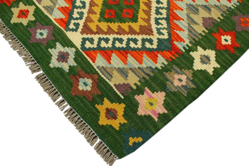 Traditional Hand Woven Kilim Wool Rug Green 2x3 Free Etsy