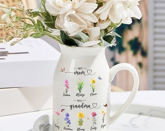 Personalized Grandma's Garden Flower Vase, Custom First Mom Now Grandma Vase, Mother's Day Gift, Grandkid Name Flower Vase, Grandma Gift