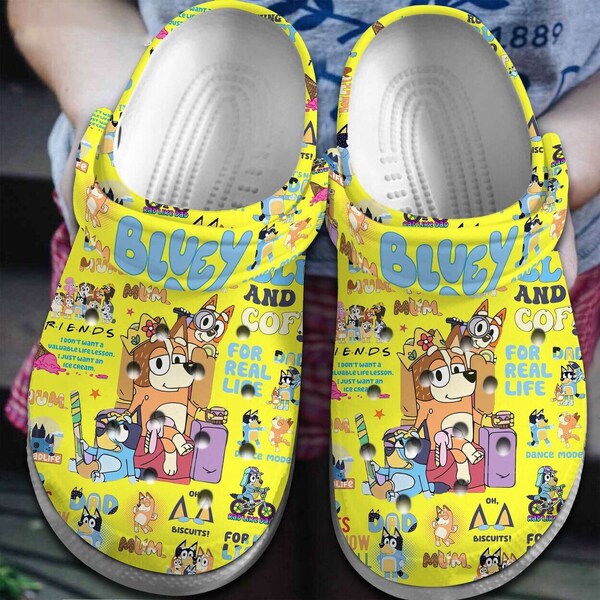 Personalized Bluey Family Birthday Clog Shoes, Clogs Shoes For Men Women and Kid, Bluey Cartoon Crocs Gift, Funny Clogs Crocs, Crocband