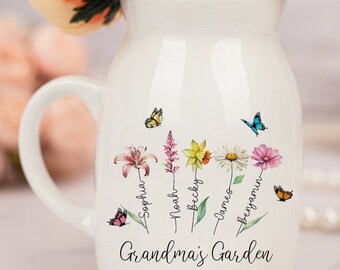 Grandma Gift,Custom Grandmas Garden Flower Vase, Grandma Flower Vase, Birthflower Vase, Custom Grandkid Name Flower Vase, Mothers Day Gift,