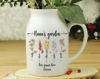 Personalisierte Omas Gartenblumenvase, personalisierte Geburtsblumenvase, Muttertagsgeschenk, Geschenk für Oma, Muttertagsgeschenk.