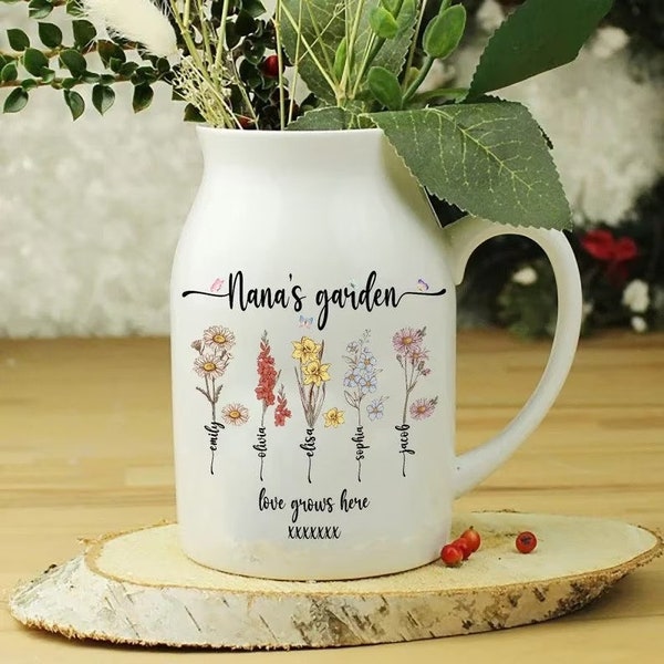 Personalisierte Omas Gartenblumenvase, personalisierte Geburtsblumenvase, Muttertagsgeschenk, Geschenk für Oma, Muttertagsgeschenk.