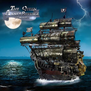 3D Metal Puzzle The Queen Anne's Revenge Jigsaw Pirate Ship DIY Model Building Kits Toys for Teens Brain Teaser image 2