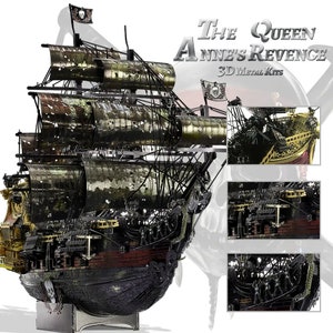 3D Metal Puzzle The Queen Anne's Revenge Jigsaw Pirate Ship DIY Model Building Kits Toys for Teens Brain Teaser image 3