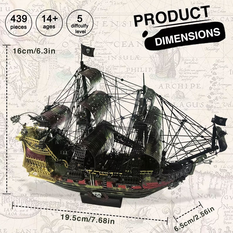 3D Metal Puzzle The Queen Anne's Revenge Jigsaw Pirate Ship DIY Model Building Kits Toys for Teens Brain Teaser image 4