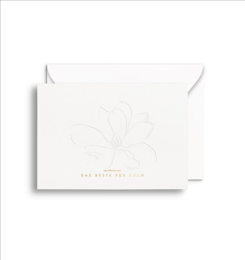 Premium-Letterpress Karte Magnolie das Beste für Euch mit Umschlag Karte Hochzeit Ivory