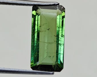 3.90 Carat  Natural Green Tourmaline | Baguette Cut Loose Gemstone | 14x6.93 mm | Untreated Earth Mined | Ideal for Custom Jewelry.