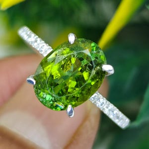 Natural Green Tourmaline Ring 9x7mm Oval | 925 Sterling Silver Statement Ring | Handmade Gemstone Jewellery | Gift for Her.