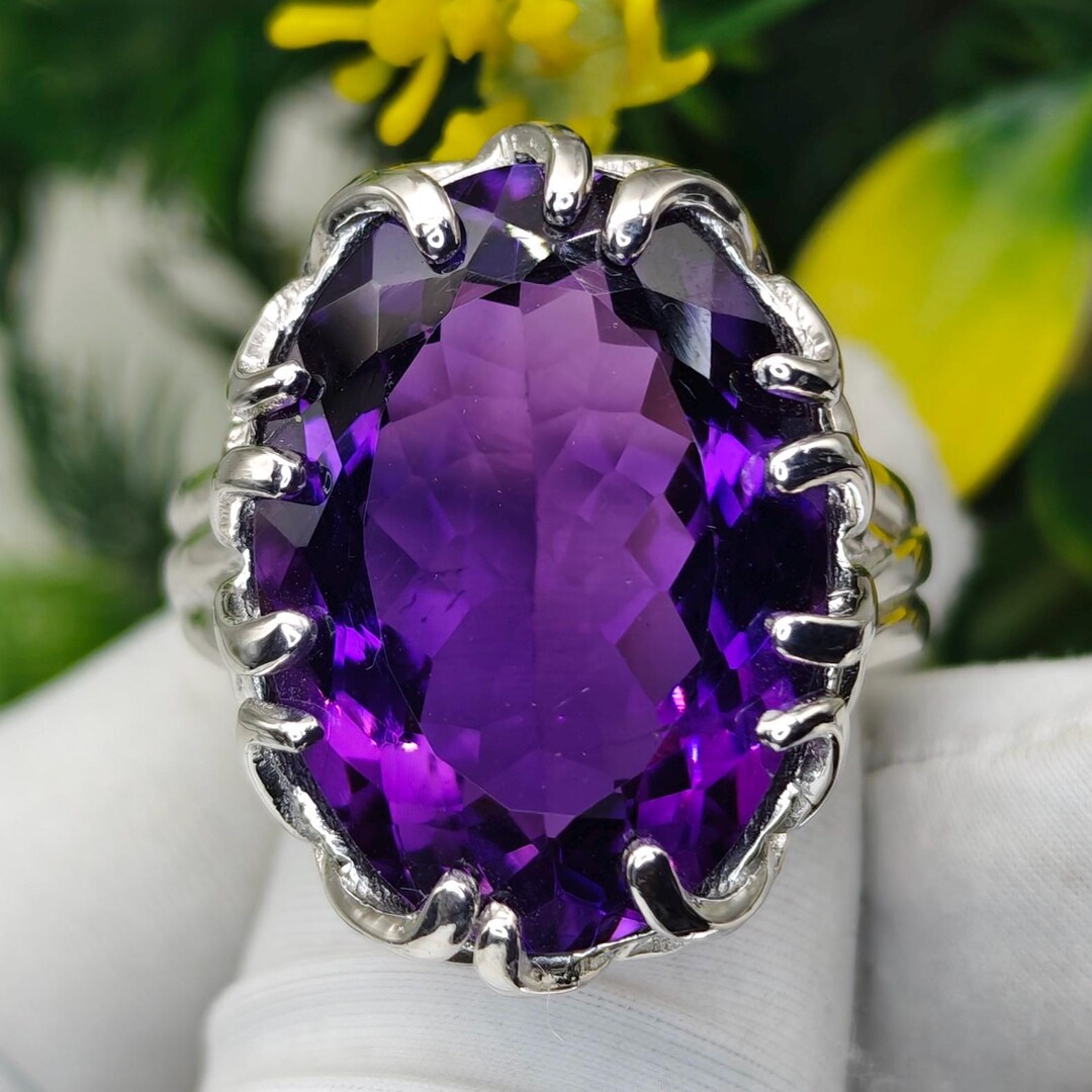 Large Natural Amethyst Statement Ring, 16x22 Mm Oval Cut Purple ...