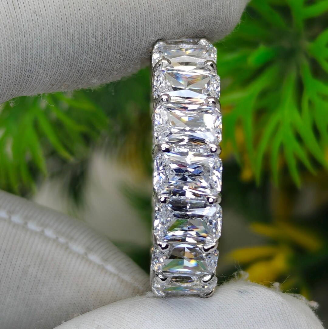 Emerald Cut CZ Eternity Band Ring 925 Sterling Silver, 4x6 Mm Full ...