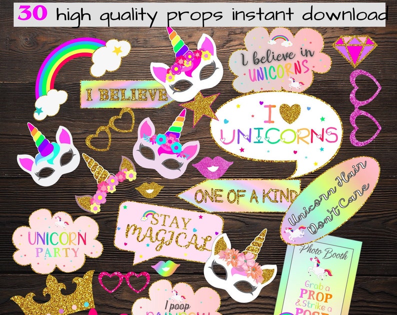 Unicorn Photo Booth Props Printable Unicorn Party Printables Magical unicorn Photo props party printables Unicorn mask
