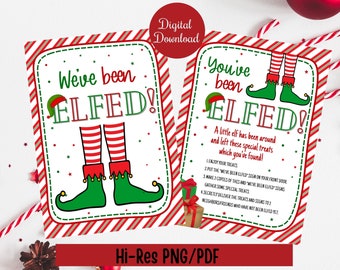 You've been elfed, we've been elfed sign, Christmas neighbor Elfed game printable, Christmas Elfed tradition, Digital Download,