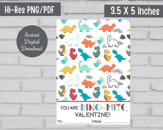 Printable Dinomite Valentine Cookie Cards 3.5x5 | Etsy