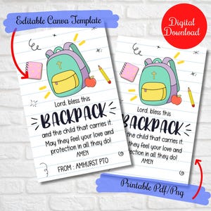 Blessing of the backpack prayer Church printable,Lord blessing, Back to school backpack blessing tag,First Day Of School, Sunday School