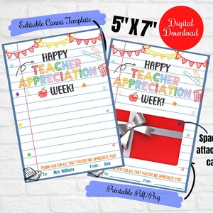 Porte-cartes cadeau de remerciement pour les enseignants, Professionnel de l'administration, Semaine de reconnaissance des enseignants, merci pour tout ce que vous faites, Modèle modifiable pour prise de force de l'école