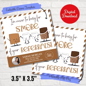 Realtor Smores gift Tags, I&#39;m never too busy for smore of your referrals tags, Business Marketing referral, Real Estate Pop By,home health