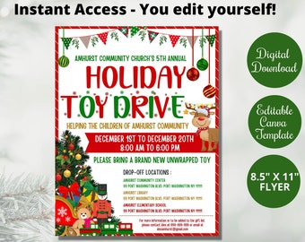Editable Christmas Toy Drive Flyer Holiday PTA PTO Flyer - Etsy