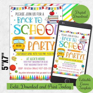 EDITABLE Back to School Party invite evite ,Kids Summer Party Invitation Digital, End of Summer class BBQ party canva template