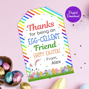 Étiquette-cadeau d'un ami de Pâques, merci d'être un excellent ami, modèle de toile d'étiquettes de faveur personnalisées modifiables, téléchargement numérique imprimable