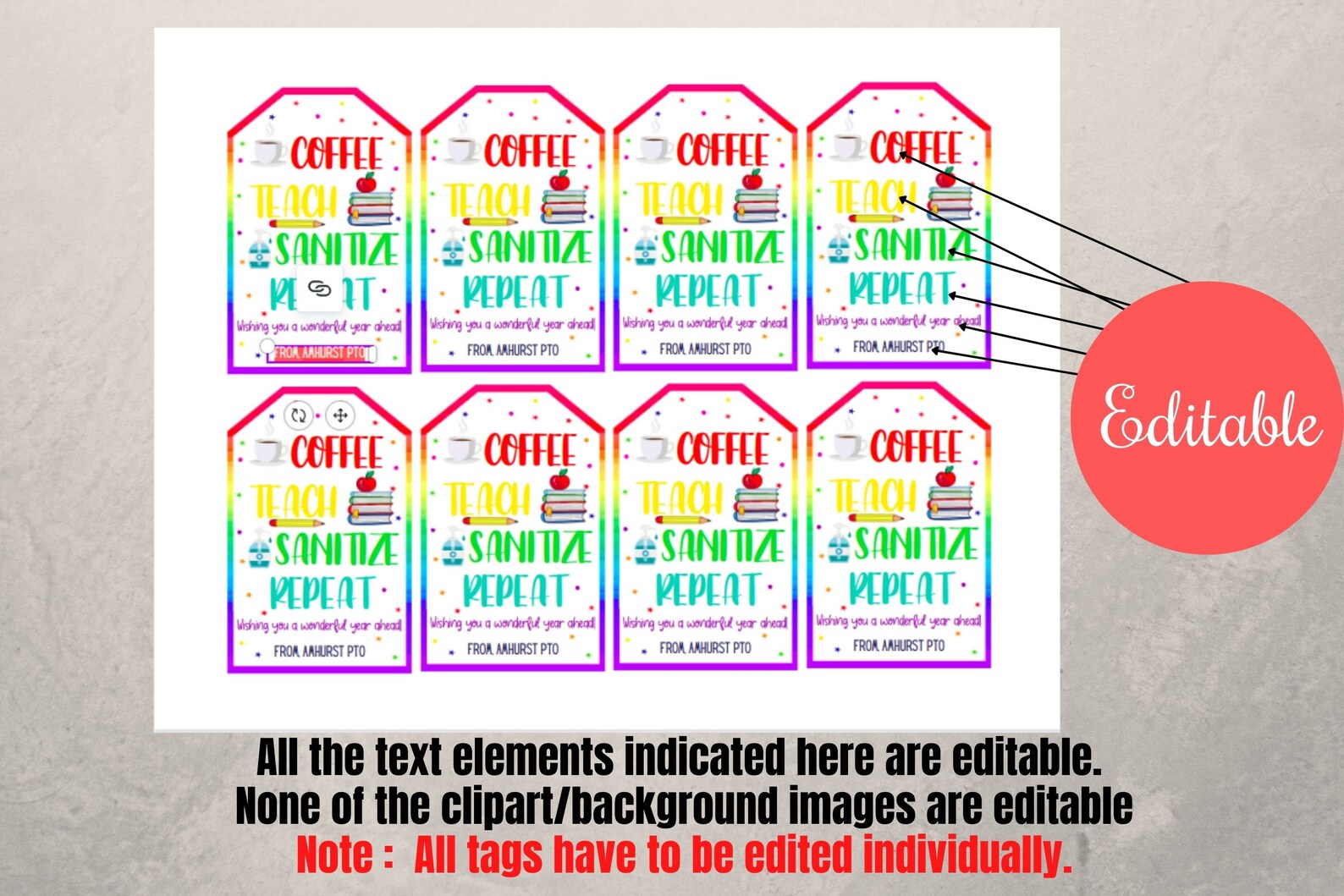 Back to School Sanitizer,coffee Gift Tags, Coffee Teach Sanitize Repeat ...