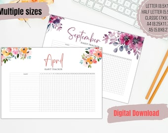 Floral Daily Habit Tracker Printable, Goal Planner, Monthly Habit Tracker for dot grid Journal, Weekly Habit Tracker,Habit Log, Productivity